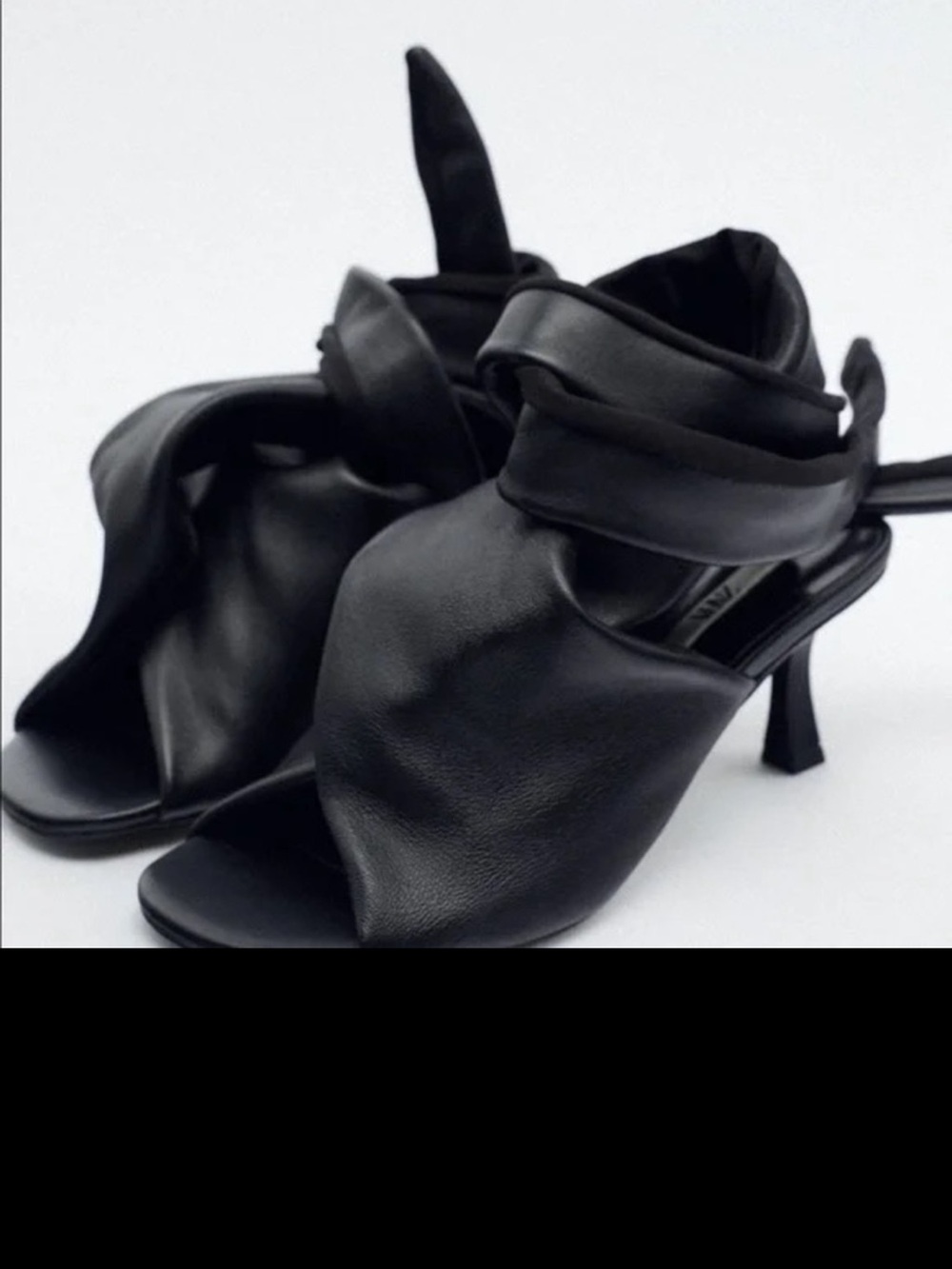 Zara Limited Edition Leather Tied Heeled Sandals - Black - Picture 6 of 9